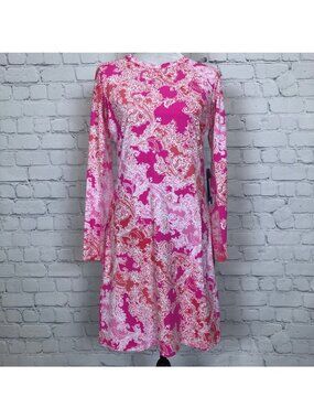 NWT IBKUL Long Sleeve Crew Neck Dress Size S Pink Paisley UPF 50